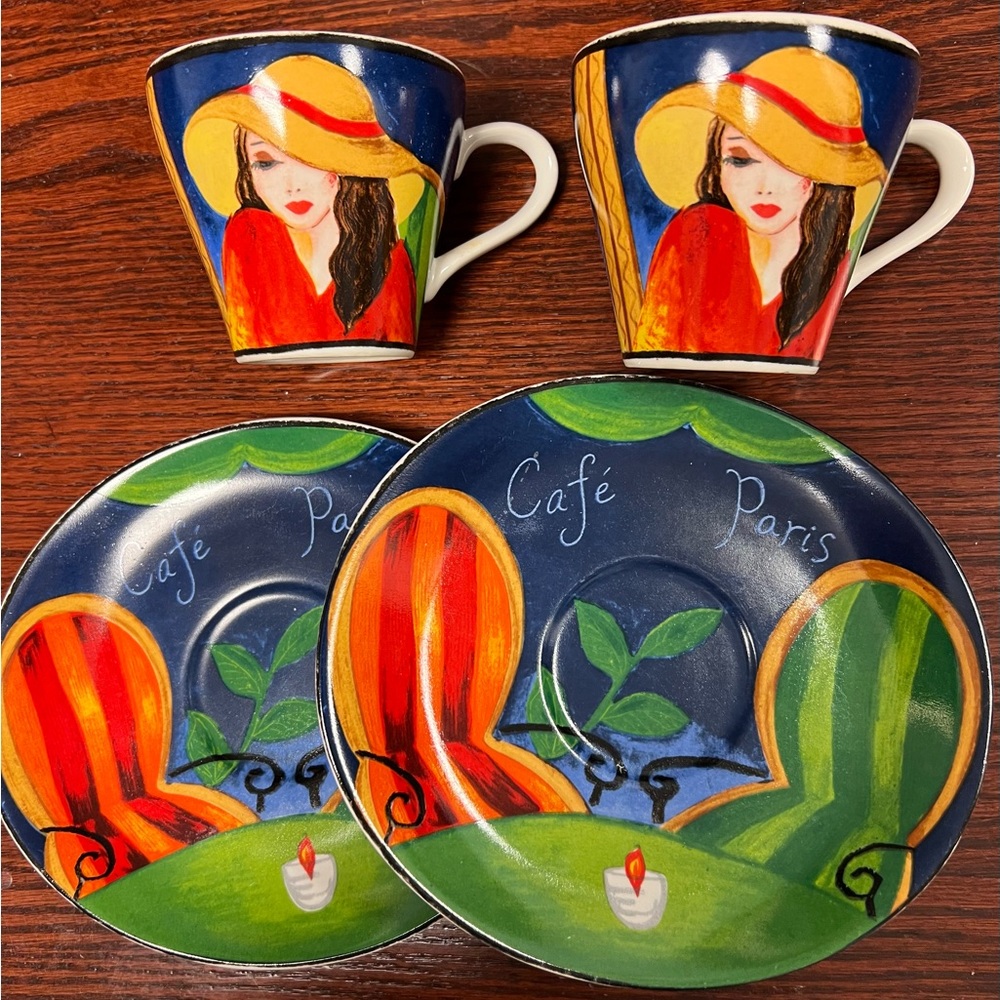 2 vintage Misono “Cafe Paris” Teacups and Saucers.